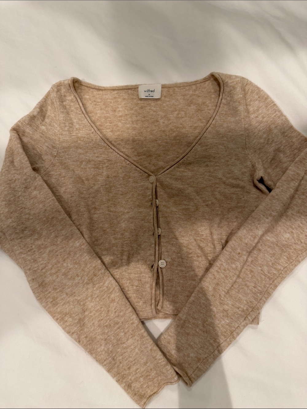 Aritzia Taupe Cropped Button Cardigan